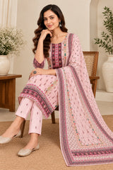Blush Pink Chikankari Cotton Printed Kurta Set with Dupatta