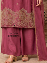 Elegant Mauve Chinon Kurta Set with Cutdana Embroidery
