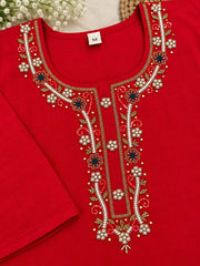 Vibrant Red Roman Silk Embroidered Kurta Pant Set with Dupatta