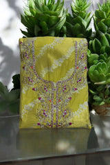 Elegant Mustard Yellow Shimmer Jacquard Unstitched Suit