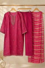 Beautiful Pink Shimmer Embroidered Kurta Set with Dupatta