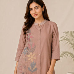 Elegant Beige Mul Chanderi Embroidered Co-ord Set