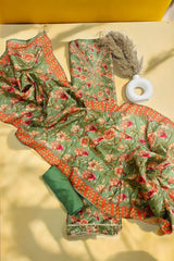 Vintage Garden Bloom – Floral Printed Embroidered Unstitched Suit Set