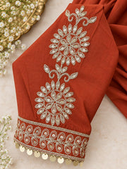 Beautiful Rust Mul Chanderi Embroidered Anarkali Suit Set