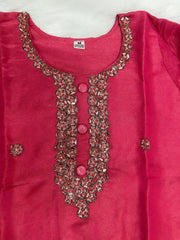 Beautiful Pink Shimmer Embroidered Kurta Set with Dupatta