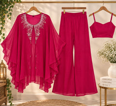 Elegant Chinon Cape Co-ord Set with Flared Pants