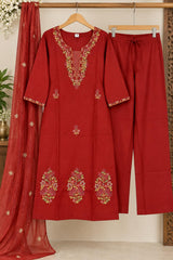Pure Cotton Maroon Embroidered Kurta Palazzo Set with Dupatta