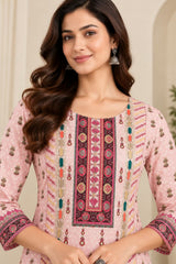 Blush Pink Chikankari Cotton Printed Kurta Set with Dupatta