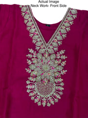 Magenta Vichitra Silk Kurta Set with Golden Jari, Cutdana & Beads Embroidery with Potli Bag