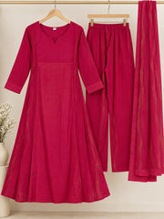 Graceful Rani Pink Roman Shimmer A Line Kurta Set
