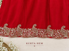 Elegant Red Embroidered Kurta Sharara Set with Dupatta in premium Chinon Fabric