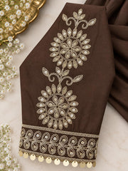 Graceful Chocolate Brown Mul Chanderi Embroidered Anarkali Suit Set