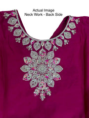 Magenta Vichitra Silk Kurta Set with Golden Jari, Cutdana & Beads Embroidery with Potli Bag