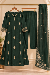 Elegant Bottle Green Dola Silk Embroidered Suit Set with Dupatta