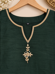 Elegant Bottle Green Dola Silk Embroidered Suit Set with Dupatta