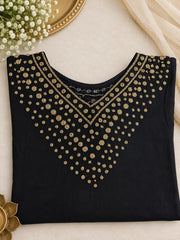 Elegant Black Chinon Embellished Kaftan Set with Flared Pants