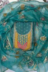 Elegant Chanderi Embroidered Suit Set with Floral Organza Dupatta