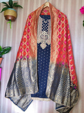 Elegant Chanderi Silk Embroidered Unstitched Suit with Banarasi Dupatta