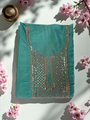 Graceful Vichitra Silk Embroidered Unstitched Suit with Embroidered Jaal Dupatta- Blue