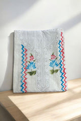 Graceful White Floral Embroidered Unstitched Cotton Suit