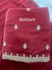 Unstitched Rose Red Embroidered Velvet Suit Set