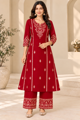 Regal Red Dola Silk Embroidered Suit Set with Dupatta