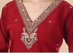 Maroon Blossom Embroidered Suit Set with Dupatta