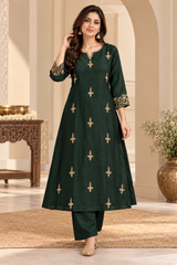Elegant Bottle Green Dola Silk Embroidered Suit Set with Dupatta
