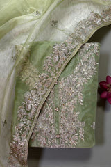 Premium Glass Organza Embroidered Suit Set with Dupatta-Green
