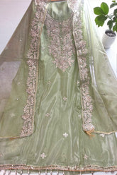Premium Glass Organza Embroidered Suit Set with Dupatta-Green