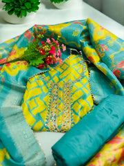 Royal Shimmer Organza Unstitched Suit with Silk Dupatta - Green