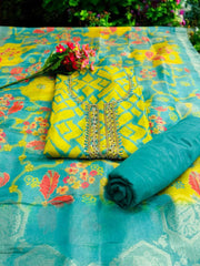 Royal Shimmer Organza Unstitched Suit with Silk Dupatta - Green