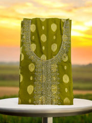 Graceful Banarasi Silk Embroidered Suit with Golden Detailing-Green