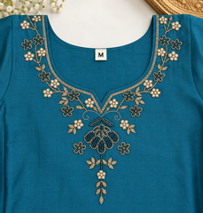 Beautiful Teal Roman Silk Embroidered Kurta Pant Set with Dupatta