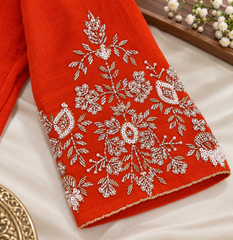 Beautiful Orange Chinon Embroidered Kurta Palazzo Set with Dupatta