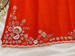 Beautiful Orange Chinon Embroidered Kurta Palazzo Set with Dupatta