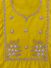 Graceful Yellow Mul Chanderi Embroidered Kurta Pant Set with Dupatta