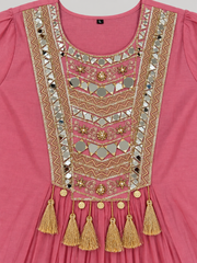 Elegant Rose Pink Mul Chanderi Anarkali Suit Set with Embroidered Dupatta
