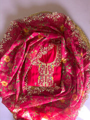 Vibrant Roman Silk Embroidered Unstitched Suit Set