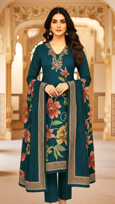 Teal Green Pashmina Unstitched Suit