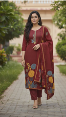 Elegant Maroon Pashmina Winter Suit
