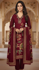 Maroon Pashmina Winter Unstitched Suit
