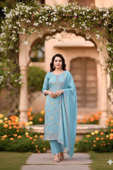 Elegant Vichitra Embroidered Unstitched Suit