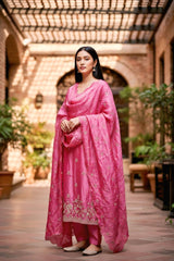 Vichitra Embroidered Suit Set with Dupatta