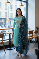 Graceful Vichitra Silk Embroidered Unstitched Suit with Embroidered Jaal Dupatta- Blue