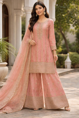 Blush Pink Embroidered Shimmer Kurta Sharara Set
