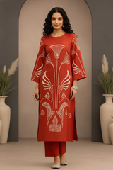 Rust Rayon Co-ord Set with Contemporary Floral Motif Print
