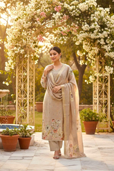 Elegant Shimmer Embroidered Suit Set with Printed Silk Dupatta