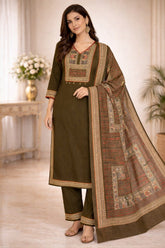 Elegant Green Cotton Kurta Set with Printed Dupatta