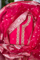 Royal Pink Roman Silk Embroidered Unstitched Suit